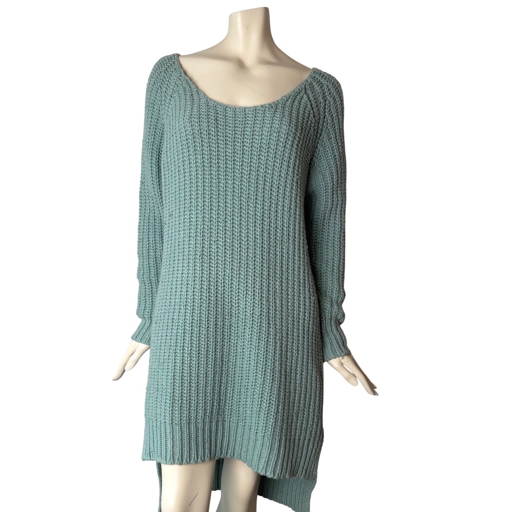 Minimum Chunky Knit Sweater Dress Turquoise Long Sleeve Cozy M